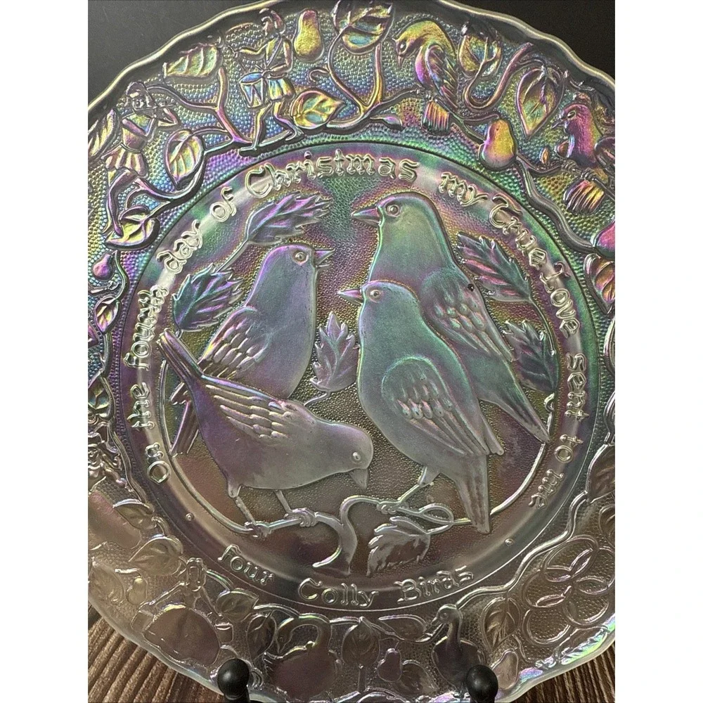 Imperial Glass 12 Days of Christmas 1973 Plate 4th Day- 4 Colly Birds